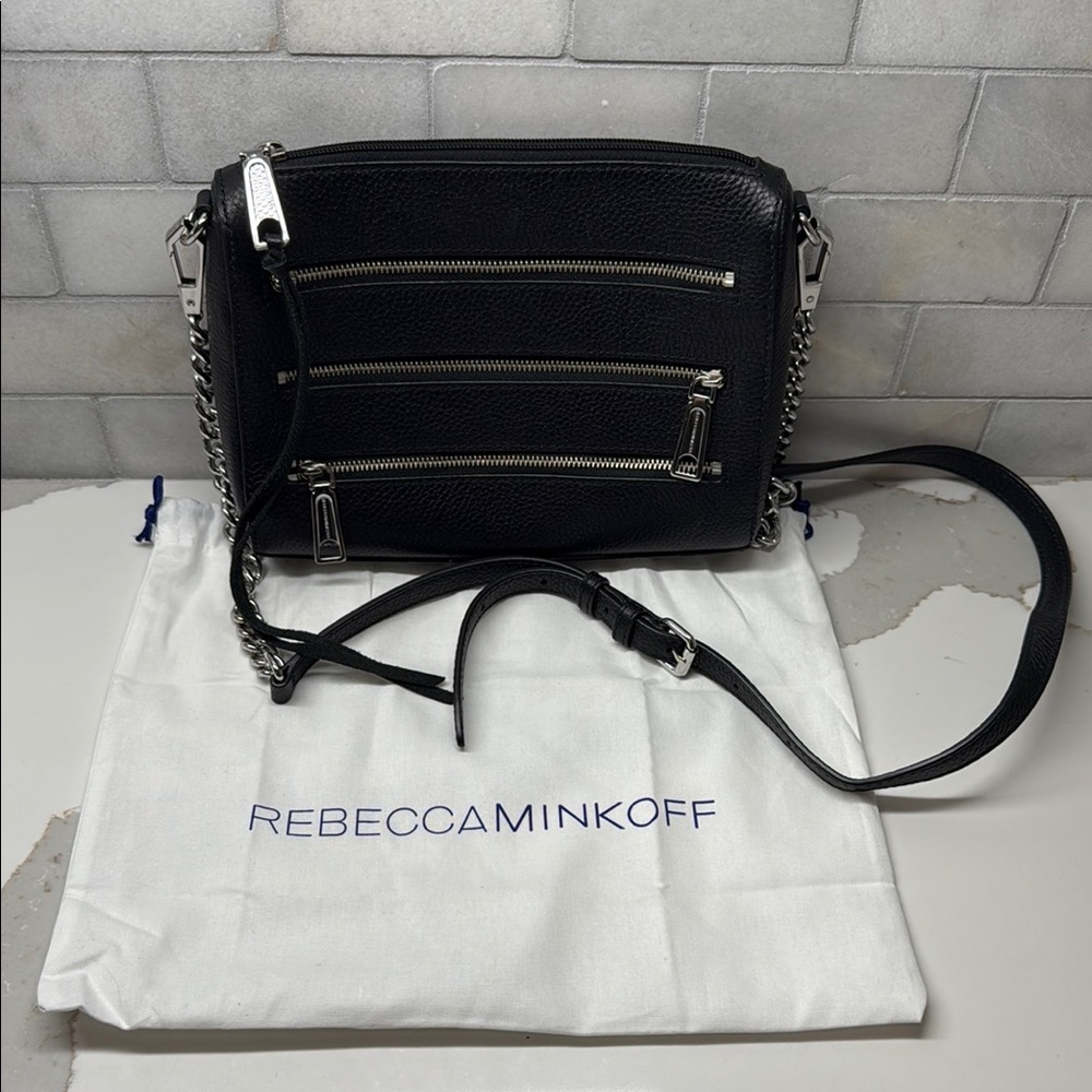 Rebecca Minkoff Black Crossbody Bag with Silver Zipper Details
